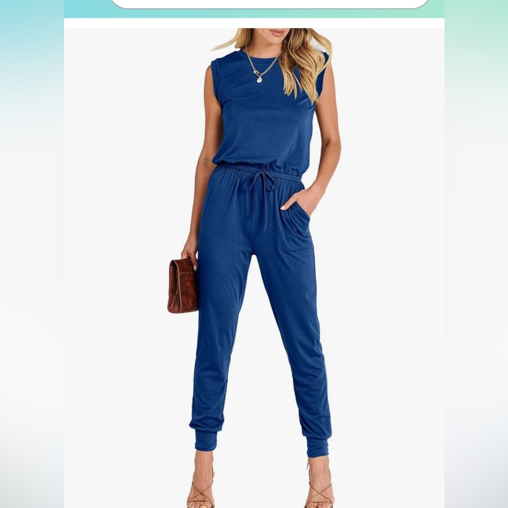 Vibrant Blue Jumpsuit with Tapered Legs and Blouson Waist